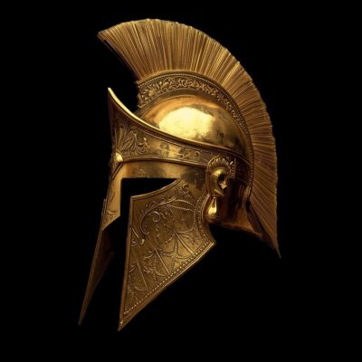 casque guerrier 300 couleur or brillant sur fond noir